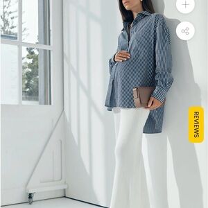 Maternity Striped Navy and White Button Down